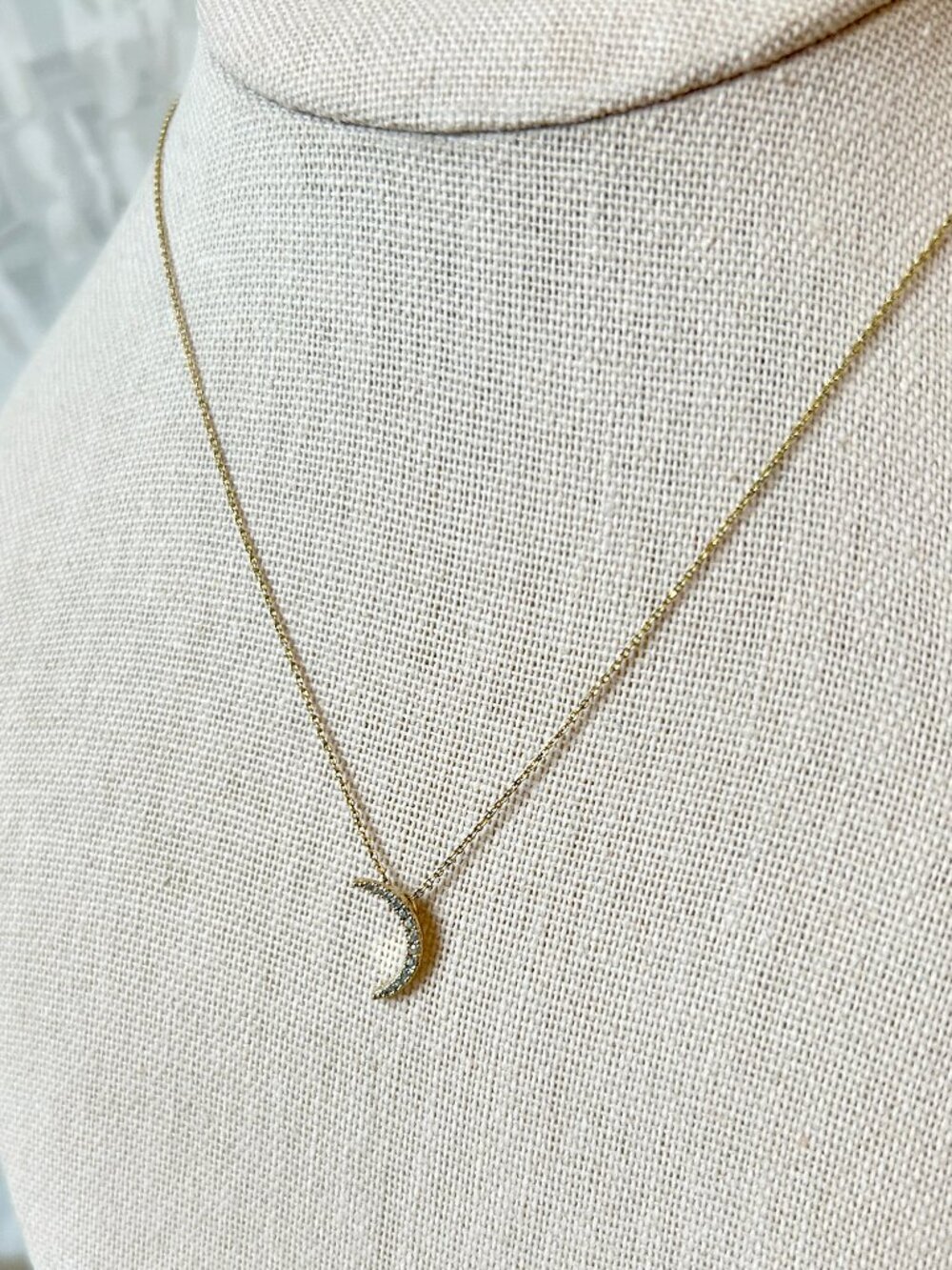 Super Delicate Crescent Moon Necklace - 14k Gold Plated with CZ - MSRP $48